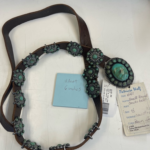 Turquoise Floral Concho Leather Belt - Picture 7 of 7